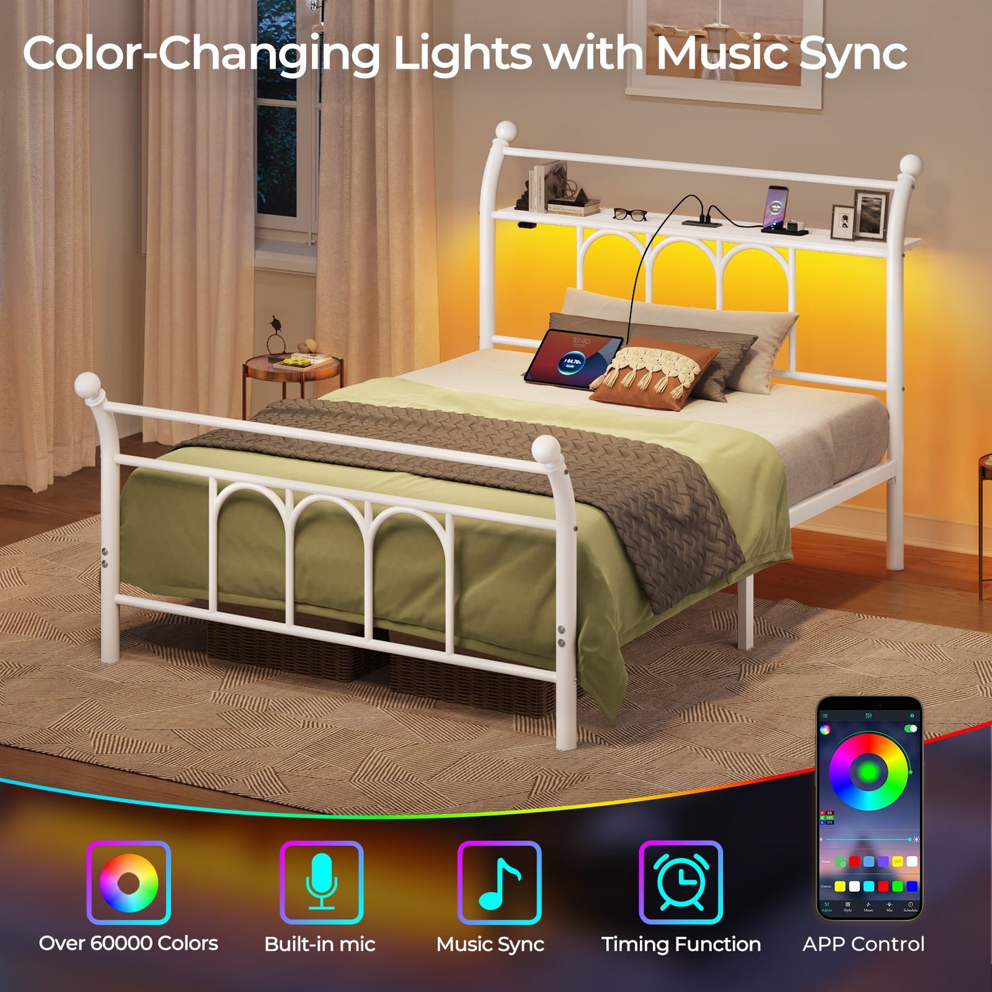 Classic Metal Platform Bed Frame with Victorian Style Iron-Art Headboard/Footboard/Under Bed Storage/No Box Spring Needed