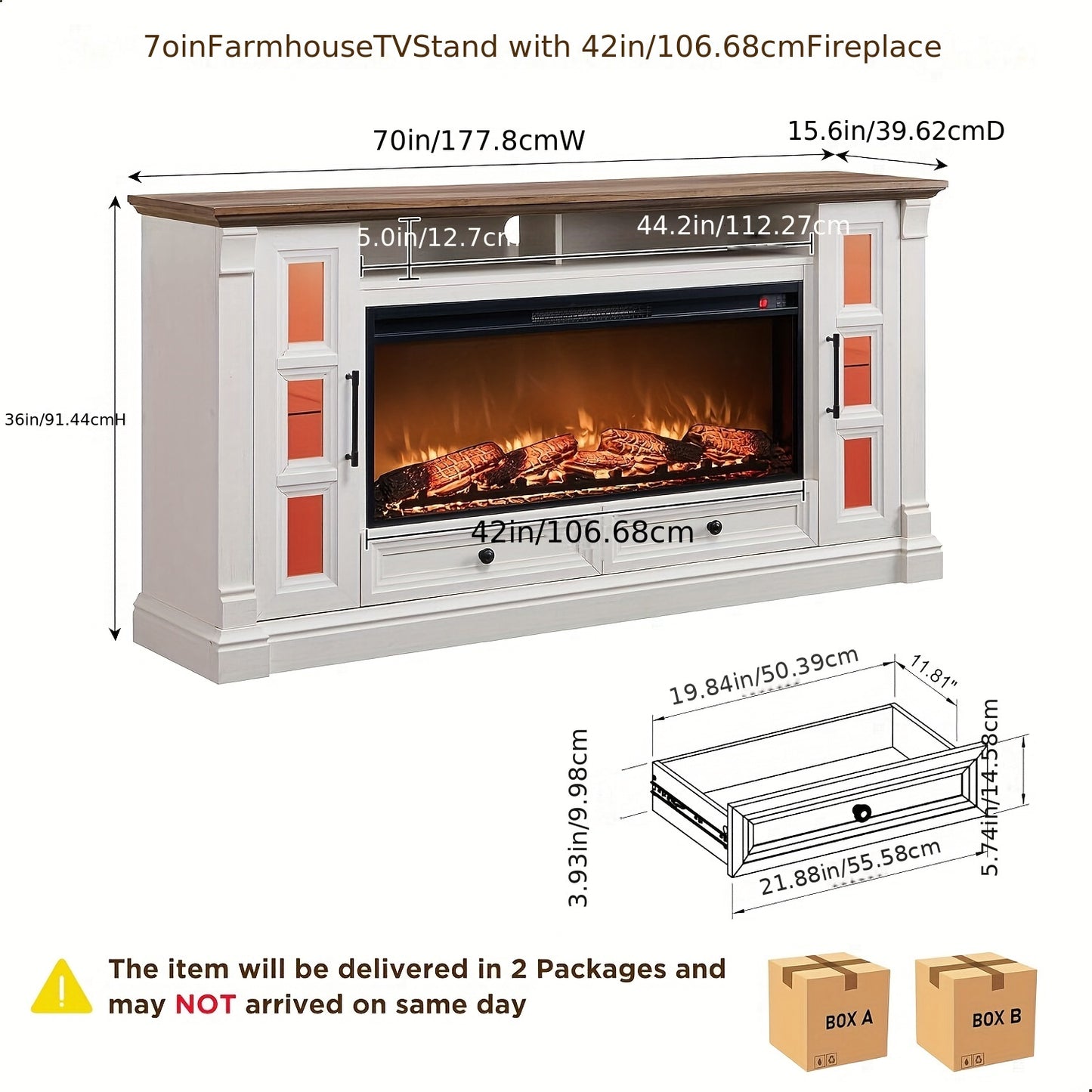 Farmhouse Fireplace TV Stand - 36" Electric for 80" TVs
