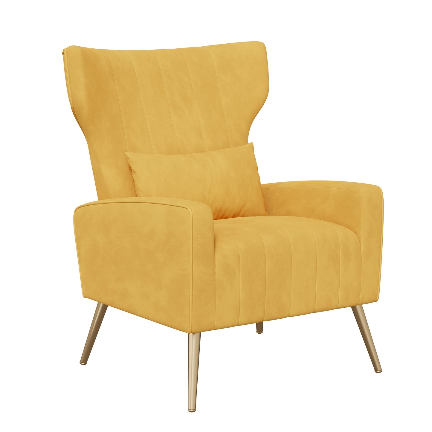 Modern Velvet Accent Chair with Metal Legs and Head Support – Cozy Mid-Century Reading Armchair, Includes Cushion and Footrest, Available in Gray/Yellow/Black
