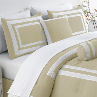 Caprice 7-Piece Modern Hotel Style Square Pattern Comforter Set with Decorative Pillows, Cal King/King/Queen/Full Size