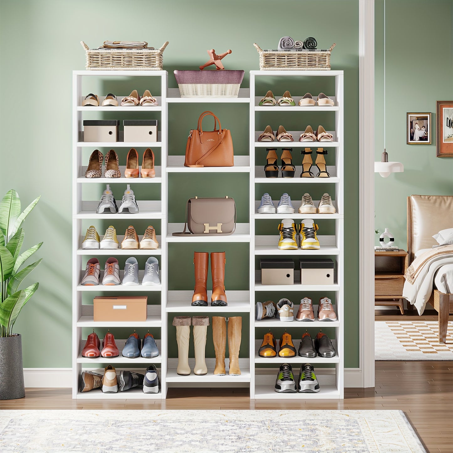 14-Tier Freestanding Shoe Rack: White Wooden Shoe Storage Cabinet, 22 Open Cubbies, Holds 46 Pairs, Wide Entryway Shoe Organizer Ideal For Living Room And Entryway