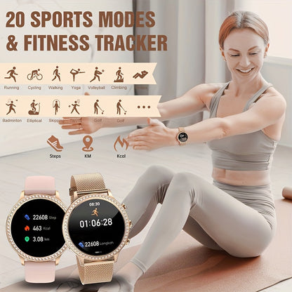 Touch Screen Smart Watches, Smart Watch for Android & iPhone Compatible,(Answer/Make Call) Smart Fitness Tracker Watch for Women/Man Smartwatch with Message Reminder/Sports/Step, Ideal for Gift (Include Bands:Gold, Pink, Wine