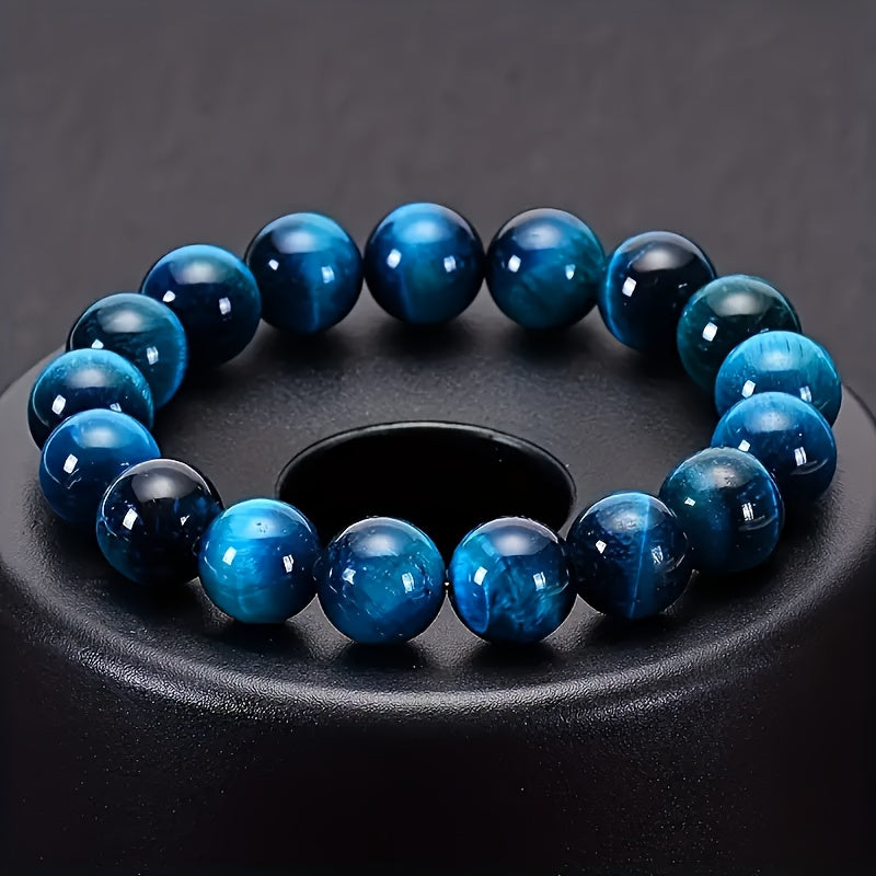 1pc 8mm natural high-quality blue tiger eye stone beaded bracelet, fashionable and personalized couple bracelet, elegant birthday gift for friends and family