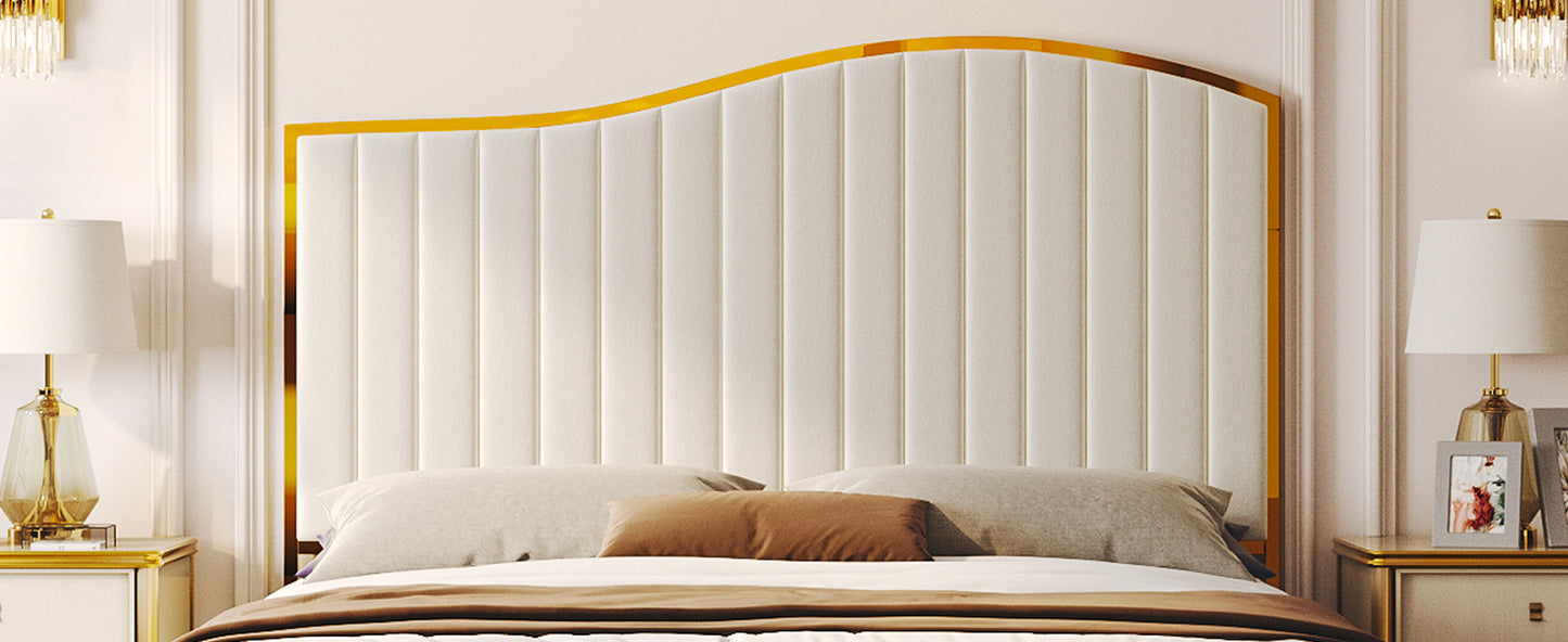 Velvet Bed Frame, 61.4" High Headboard Platform Bed Velvet Upholstered with Gold Trim & Footboard, Black