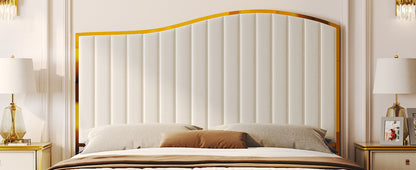 Velvet Bed Frame, 61.4" High Headboard Platform Bed Velvet Upholstered with Gold Trim & Footboard, Black