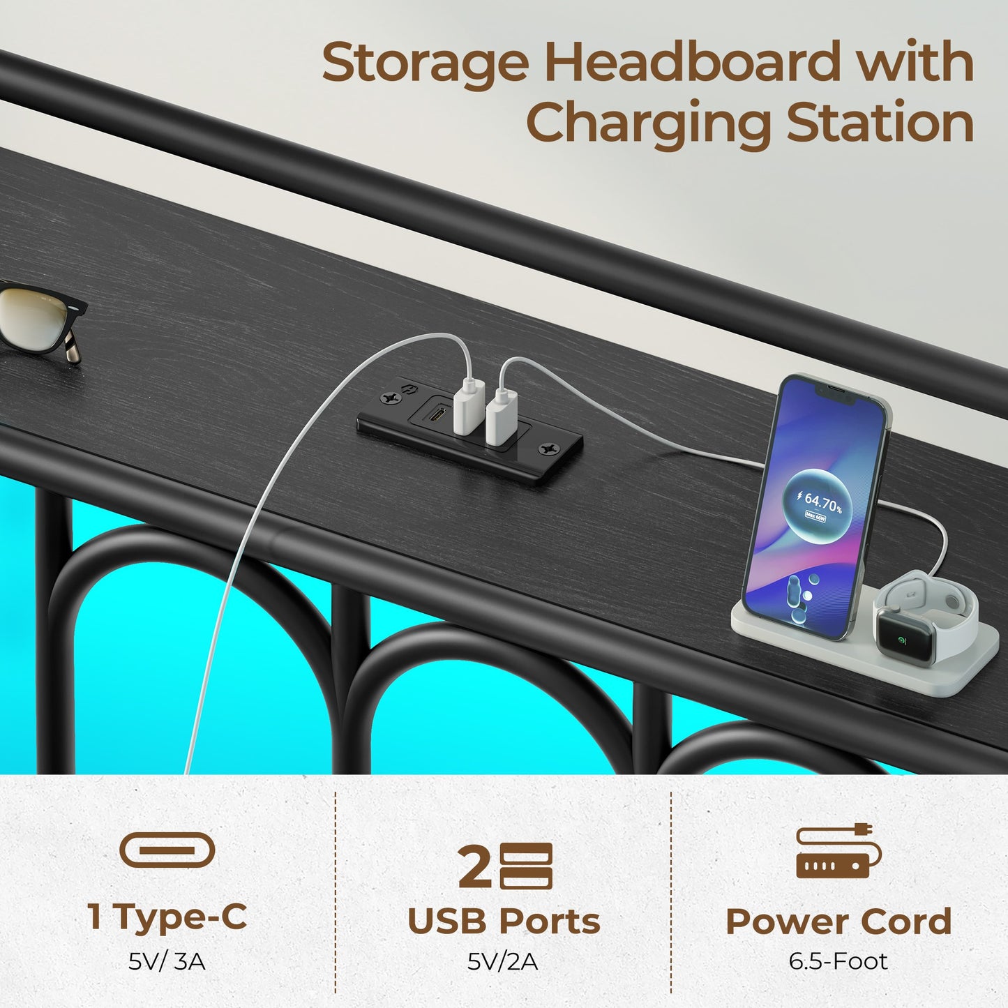 Classic Metal Platform Bed Frame with Victorian Style Iron-Art Headboard/Footboard/Under Bed Storage/No Box Spring Needed