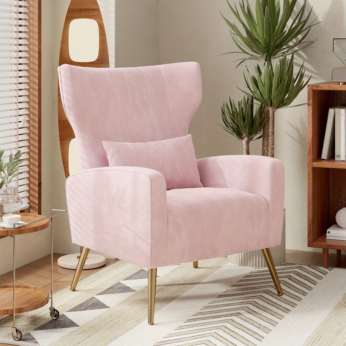 Modern Velvet Accent Chair with Metal Legs and Head Support – Cozy Mid-Century Reading Armchair, Includes Cushion and Footrest, Available in Gray/Yellow/Black