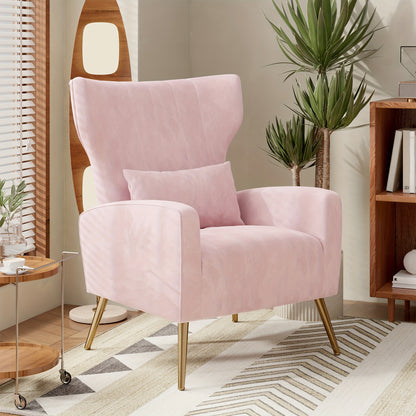 Modern Velvet Accent Chair with Metal Legs and Head Support – Cozy Mid-Century Reading Armchair, Includes Cushion and Footrest, Available in Gray/Yellow/Black