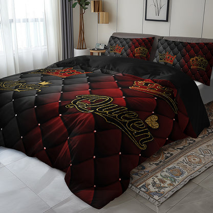 2/3pcs King and Queen Luxury Dark Red and Golden Crown Duvet Cover Set, 1 Duvet Cover + 1/2 Pillowcases (No Insert), All-Season Home and Dormitory High-Definition Print