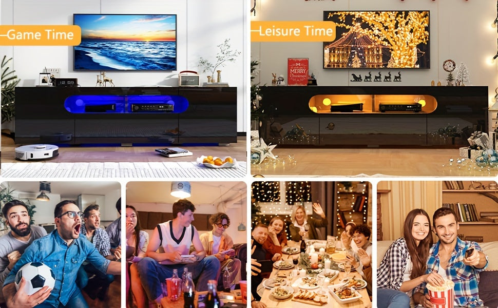 65IN LED TV Stand For 65/70/75inch TV, Modern Black TV Stand For Living Room, High Glossy TV Entertainment Center With Large Storage Drawer, APP RGB Light, TV Console, TV Cabinet (Black)