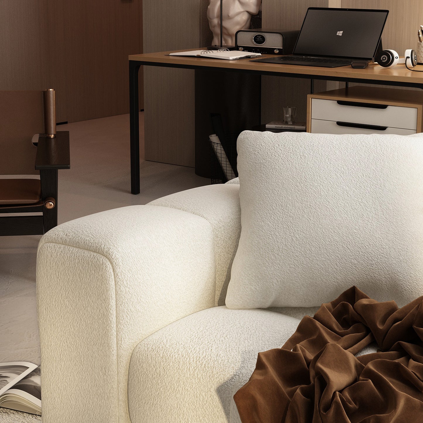 Modern 4-Seater Sofa - Elegant White Velvet Couch with Wooden Frame, Stylish and Simple Design - For Living Room, Bedroom & More - Suitable for Modern & Contemporary Homes - Perfect Gift for Housewarming