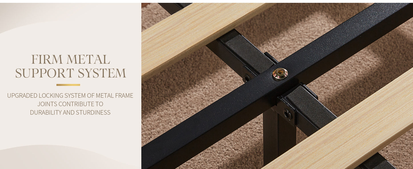 Velvet Bed Frame, 61.4" High Headboard Platform Bed Velvet Upholstered with Gold Trim & Footboard, Black