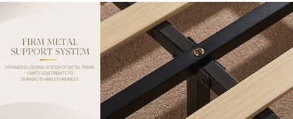 Velvet Bed Frame, 61.4" High Headboard Platform Bed Velvet Upholstered with Gold Trim & Footboard, Black