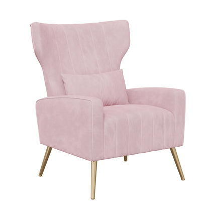 Modern Velvet Accent Chair with Metal Legs and Head Support – Cozy Mid-Century Reading Armchair, Includes Cushion and Footrest, Available in Gray/Yellow/Black