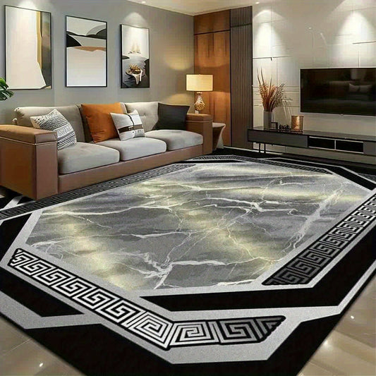 Luxurious Faux Cashmere Black Marble Area Rug - 1pc, Machine Washable & Non-Slip, Perfect for Living Room, Bedroom, Office - Elegant Home Decor