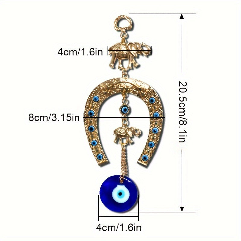 1pc Turkish Blue Eye Horseshoe With Elephant And Ribbon Wall Hanging Amulet Ethnic Lucky Gift Pendants Home Car Hanging Decorations