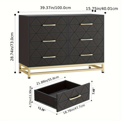6-Drawer Dresser TV Stand - Wood Chest with Metal Handles