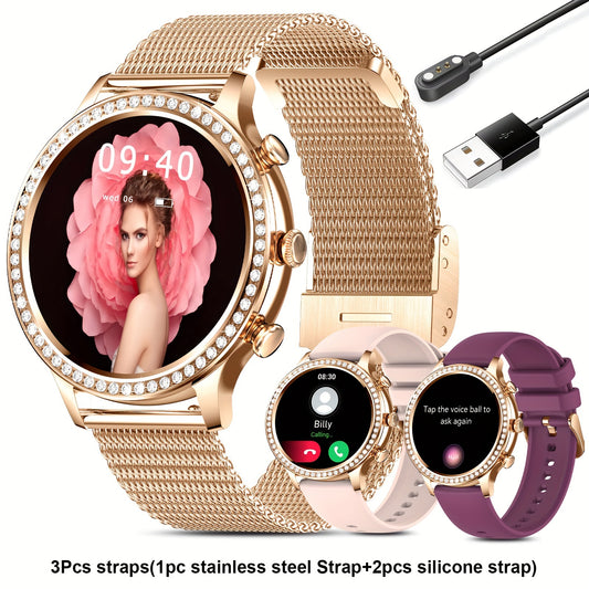 Touch Screen Smart Watches, Smart Watch for Android & iPhone Compatible,(Answer/Make Call) Smart Fitness Tracker Watch for Women/Man Smartwatch with Message Reminder/Sports/Step, Ideal for Gift (Include Bands:Gold, Pink, Wine