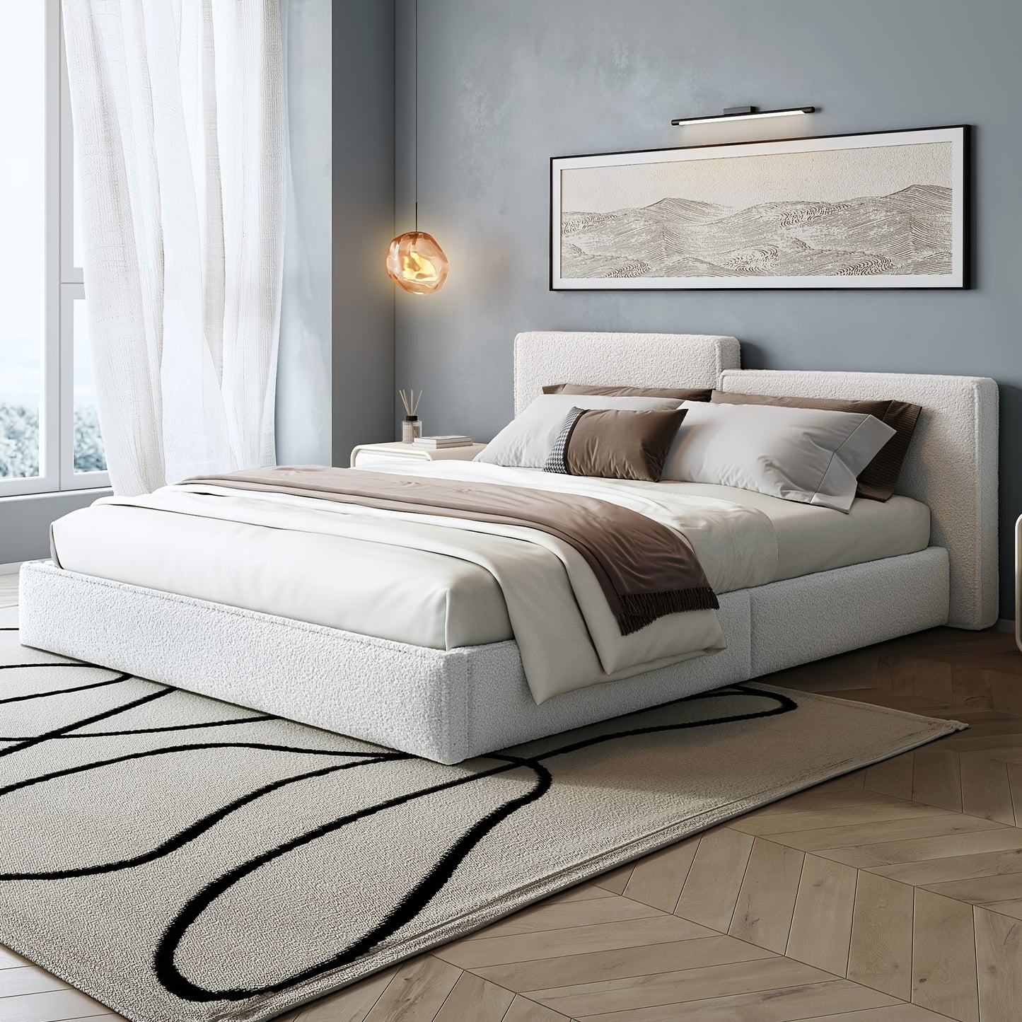 Queen & Full Size Bed Frame with Upholstered Headboard - Wood & Metal Slat Support, No Box Spring Needed, Easy Assembly, Quiet Mattress Foundation by Guyii Commercial, GUYII