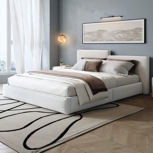 Queen & Full Size Bed Frame with Upholstered Headboard - Wood & Metal Slat Support, No Box Spring Needed, Easy Assembly, Quiet Mattress Foundation by Guyii Commercial, GUYII