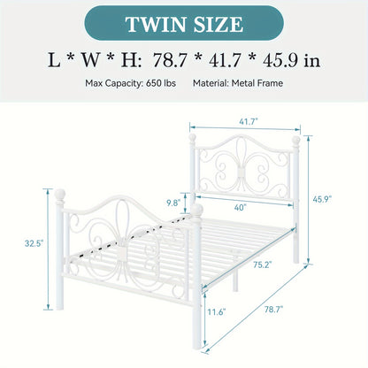 HOOMIC Platform Bed Frame, Metal Bed Frame With Butterfly Pattern Design Headboard & Footboard, No Box Spring Required, Easy Assembly