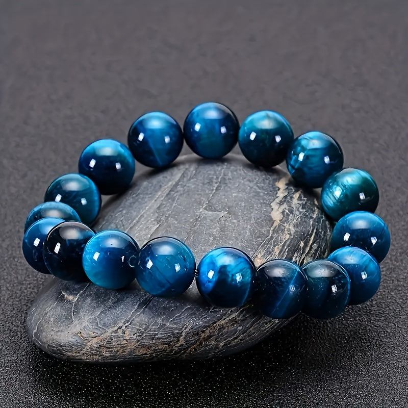 1pc 8mm natural high-quality blue tiger eye stone beaded bracelet, fashionable and personalized couple bracelet, elegant birthday gift for friends and family