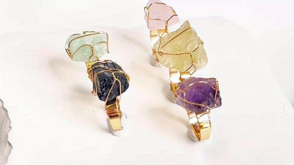 5-Piece Set of Authentic Bohemian Vintage-Style Natural Stone Copper Adjustable Open Rings - No Plating, Hypoallergenic, Comfortable, Perfect for Parties, Vacations, and as a Thoughtful Thanksgiving Gift