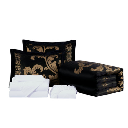 Valor 7-Piece Luxury Jacquard Floral Bed in a Bag Comforter Set