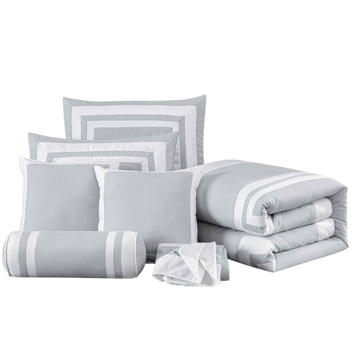 Caprice 7-Piece Modern Hotel Style Square Pattern Comforter Set with Decorative Pillows, Cal King/King/Queen/Full Size