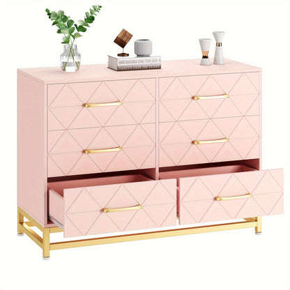 6-Drawer Dresser TV Stand - Wood Chest with Metal Handles