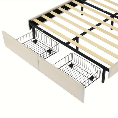 Ball & Cast Full Size Upholstered Princess Platform Bed With LED Lights And 2 Stretch Storage Drawers For Easy Assembly, 77.4 "L X 56.9" W X 37.8 "H