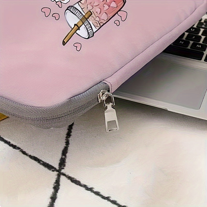 1pc Milk Tea Ice Cream Pattern Double-sided Printed Laptop Case, Simple Briefcase, Laptop Protective Case, Soft Tablet Cover, File Storage Bag