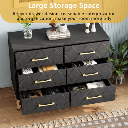 6-Drawer Dresser TV Stand - Wood Chest with Metal Handles