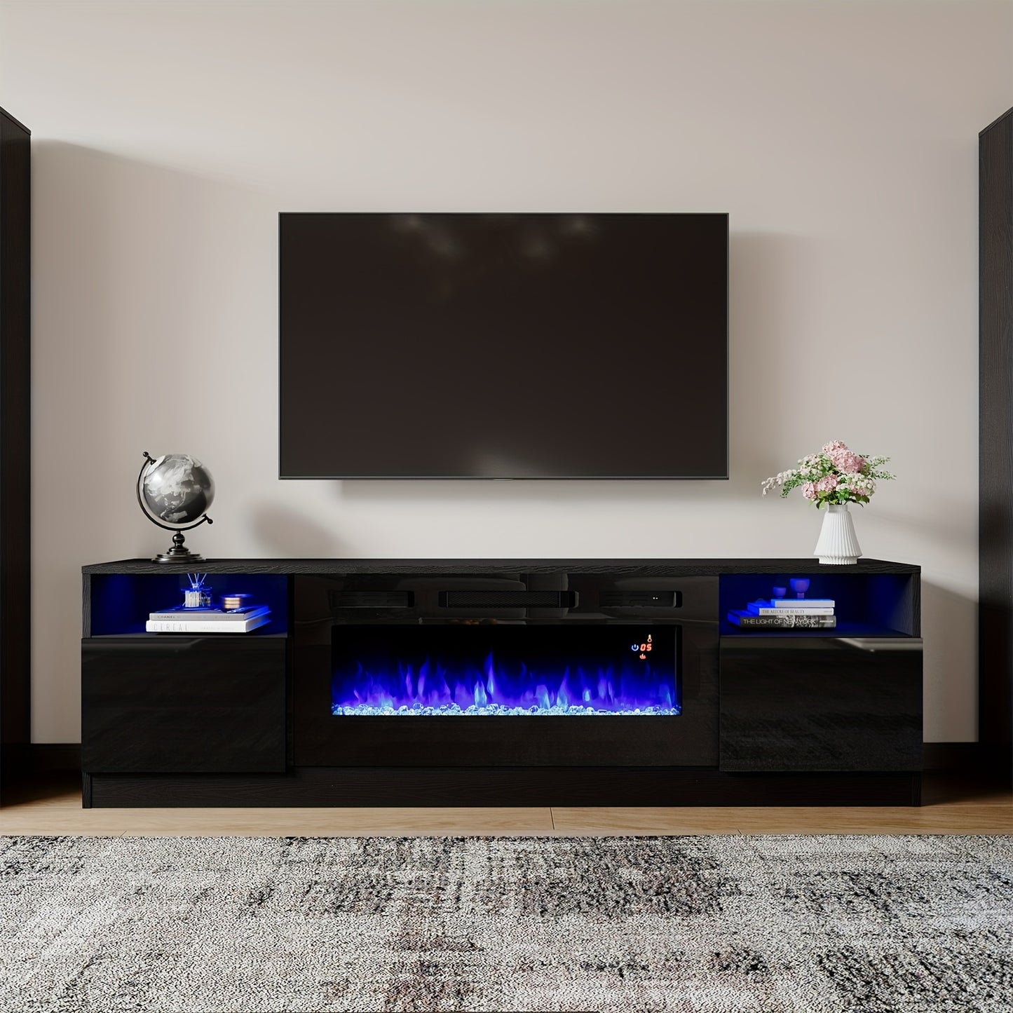 Fireplace TV Stand - Electric LED & Wood Texture