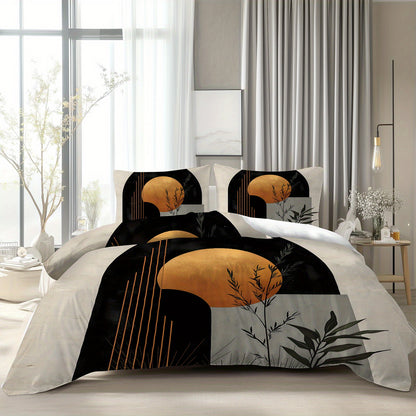 Latacaca 3pcs Modern Geometric Botanical Duvet Cover Set, 1 Quilt Cover + 2 Pillowcases, All Seasons Bedroom Setting, Perfect for Home and Dorm Decor, Soft and Machine Washable