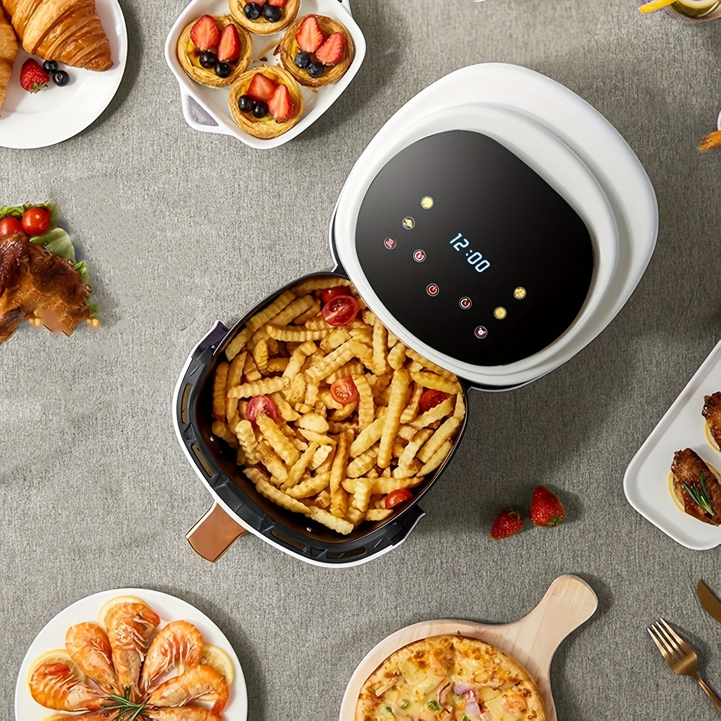 Air Fryer 8-in-1, Large 8-Quart Capacity, Touchscreen Display, Fast Turbo Modes, 90-450°C Evenly Results with Precise Temperature Control, 97% Less Oil, Nonstick & Dishwasher-Safe Basket