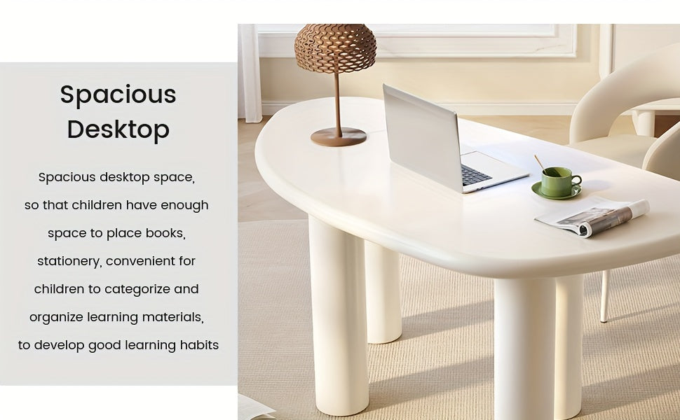 Large Office Desk, Wedge-Shaped Computer Office Desk, Modern Executive Desk, Creamy White Writing Study Desk For Study Room, Home Office, Easy Assembly, Guyii