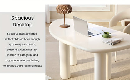 Large Office Desk, Wedge-Shaped Computer Office Desk, Modern Executive Desk, Creamy White Writing Study Desk For Study Room, Home Office, Easy Assembly, Guyii