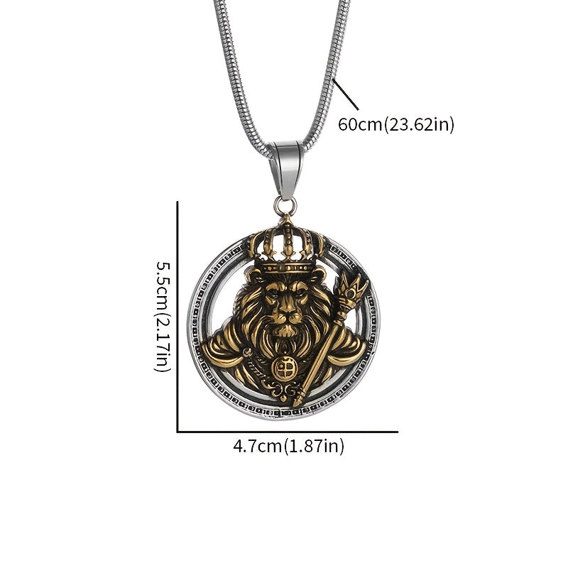 Lion King Throne Pendant - 18K Gold Plated Stainless Steel, Men's Fashion Hip Hop Necklace for Parties & Events