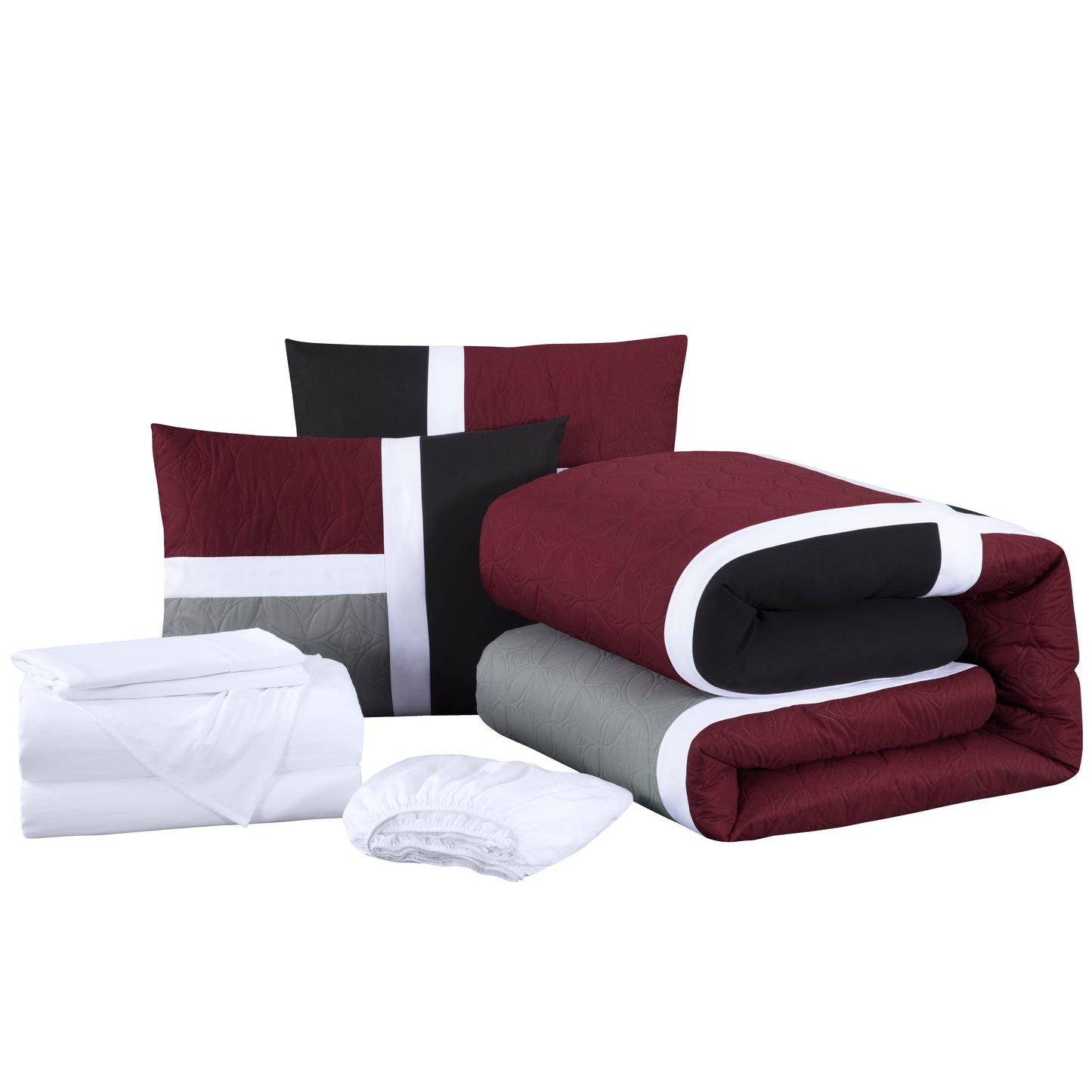 Bernard 7-Piece Patchwork Quilted Medallion Bed in a Bag Comforter Set with Sheets, California King/King/Queen/Full Size