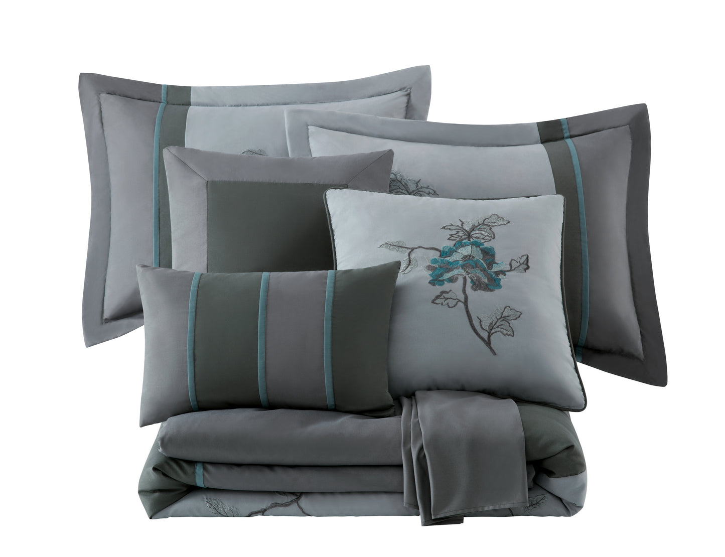 Vienna 7-Piece Embroidered Floral Comforter Set, California King/King/Queen/Full Sizes - Christmas Gift for Family and Friends