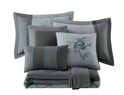 Vienna 7-Piece Embroidered Floral Comforter Set, California King/King/Queen/Full Sizes - Christmas Gift for Family and Friends