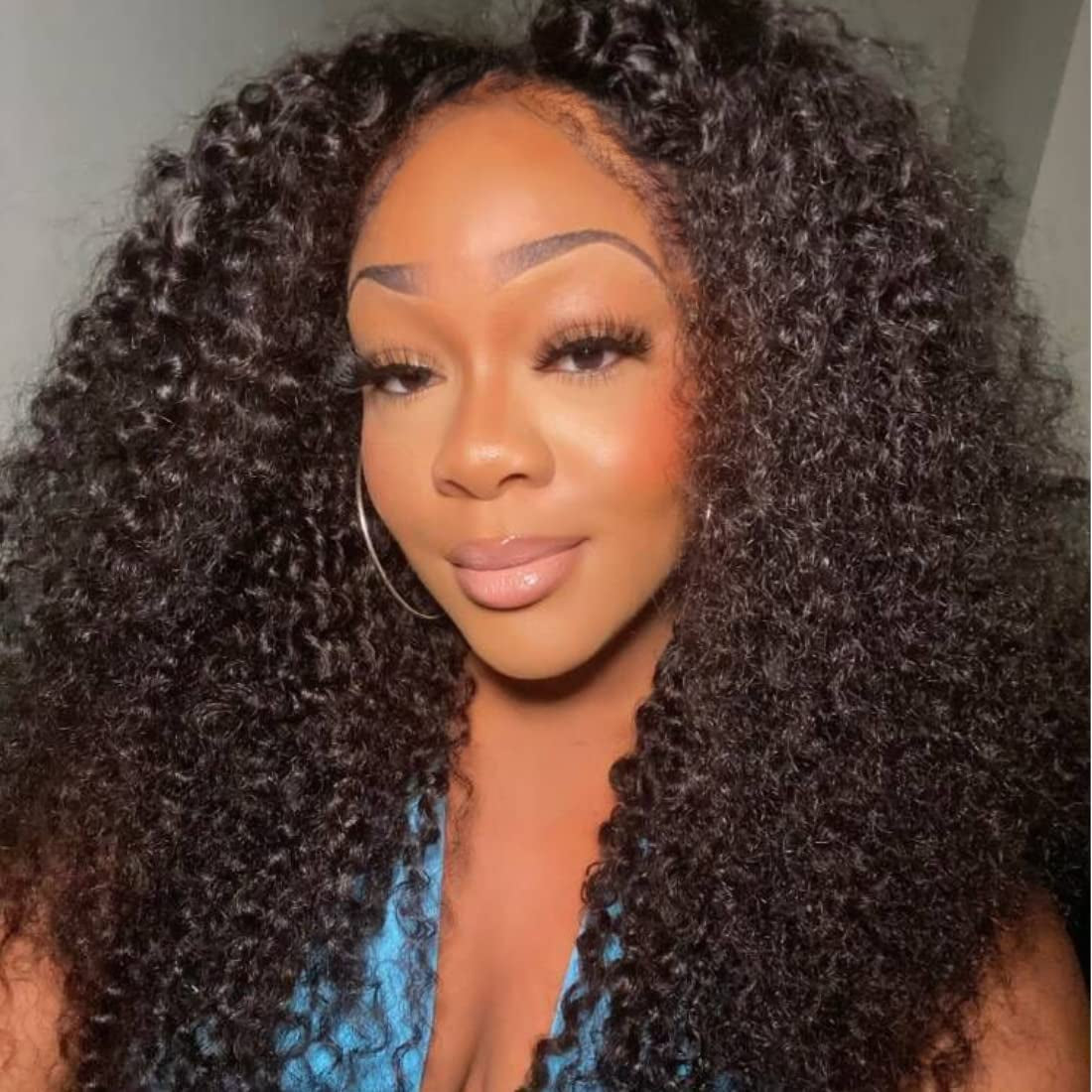 12A Kinky Edges Hairline Curly Hair 13X4 Lace Front Human Hair Wigs Virgin Hair Glueless Wig Pre Plucked with Curly Baby Hair 180% Density 18Inch