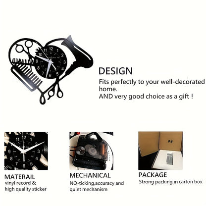 1 piece of caring hair cutting tool, vinyl wall clock for artistic decoration, creative design, silent wall clock for home decoration, living room, bedroom, hair salon, LED light