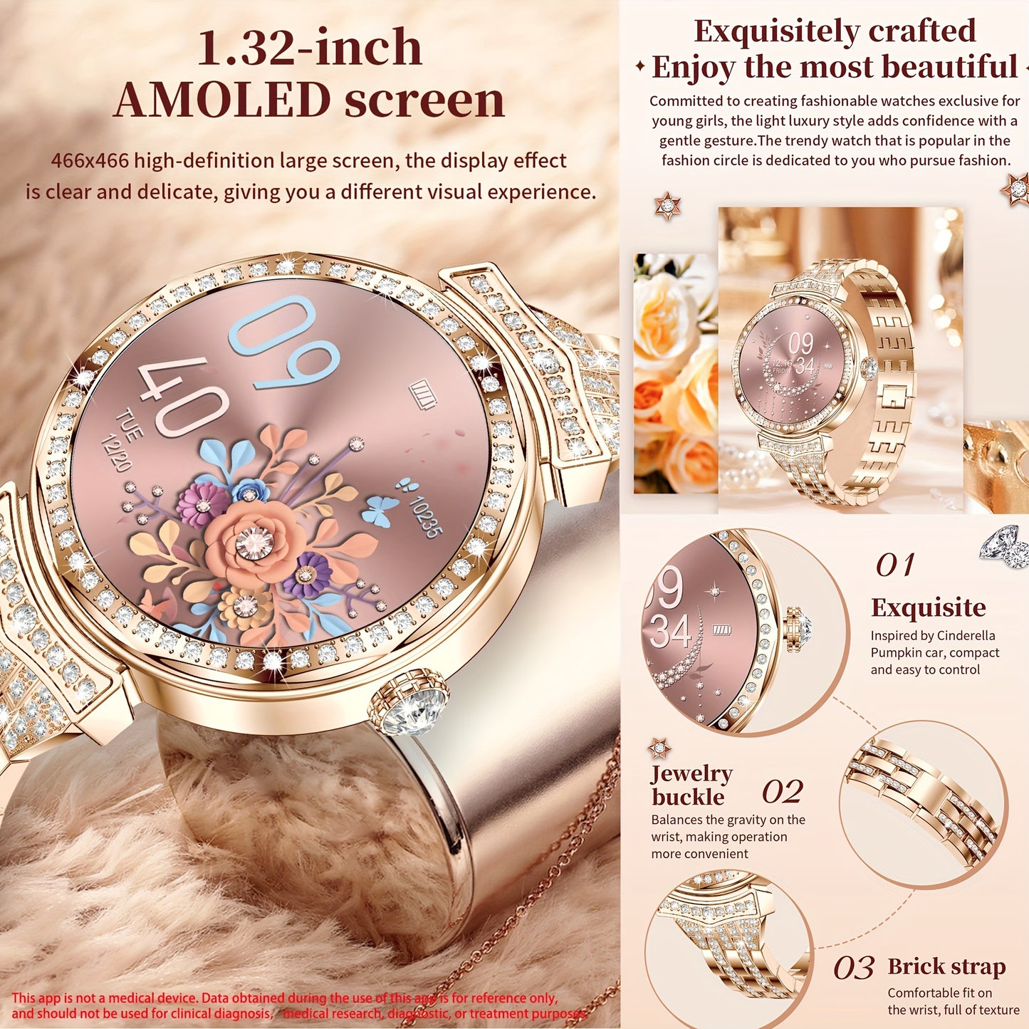 [1.32" AMOLED Smart Fitness Watch] 1.32" AMOLED Smart Watch For Women, Answer/Make Calls, Smart Fitness Watch For Women - Call Integration, Wireless Call Smart Watch For Android And IPhone, Fitness Tracker, Sleep Monitoring,