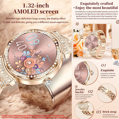 [1.32" AMOLED Smart Fitness Watch] 1.32" AMOLED Smart Watch For Women, Answer/Make Calls, Smart Fitness Watch For Women - Call Integration, Wireless Call Smart Watch For Android And IPhone, Fitness Tracker, Sleep Monitoring,