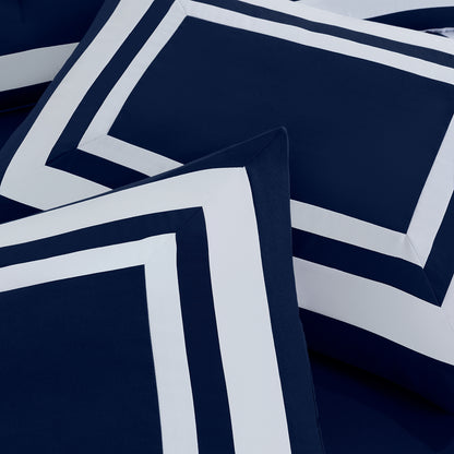 Caprice 7-Piece Modern Hotel Style Square Pattern Comforter Set with Decorative Pillows, Cal King/King/Queen/Full Size