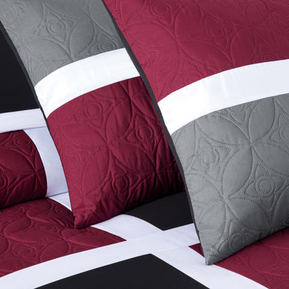 Bernard 7-Piece Patchwork Quilted Medallion Bed in a Bag Comforter Set with Sheets, California King/King/Queen/Full Size