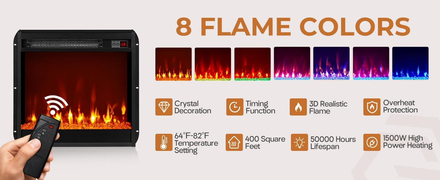 Fireplace TV Stand with Led Lights and Power Outlets, TV Stand for 45 50 55 60 65 inch TVs, Entertainment Center with Electric Fireplace, Modern TV Console with Glass Shelves