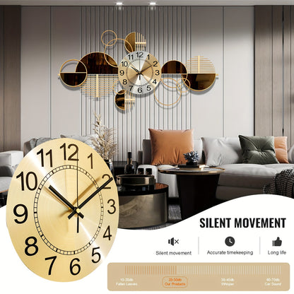 Metal Wall Clock Decorative 3D Metal Wall Art Clock For Living Room Bedroom Creative Modern Big Wall Clock Decor With Silent No-Ticking 34 X 17 Inch